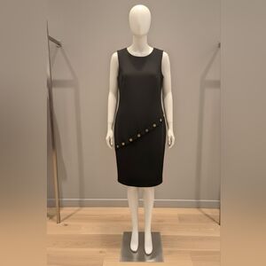 Calvin Klein Black Midi Dress with Gold Button Detail